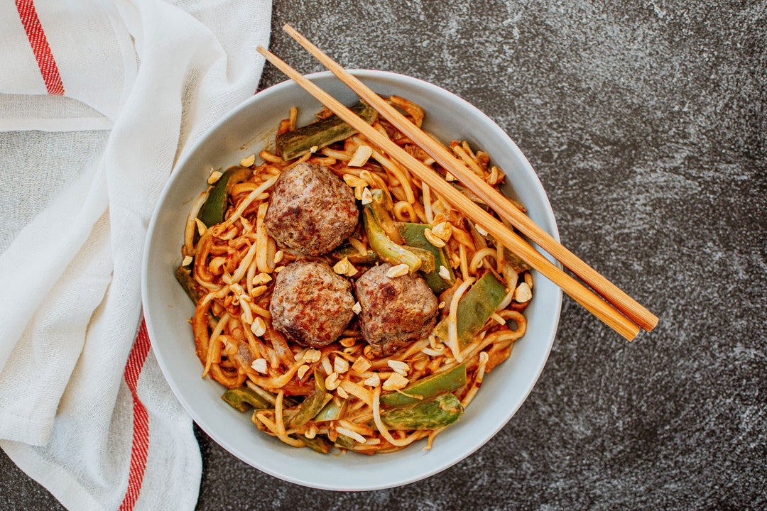 meatball pad thai with peanut sauce