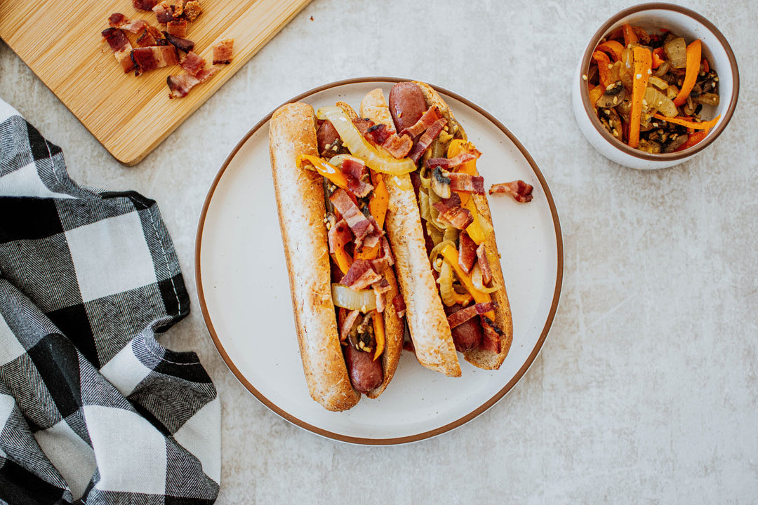 caramelized onion & Bacon hot dogs