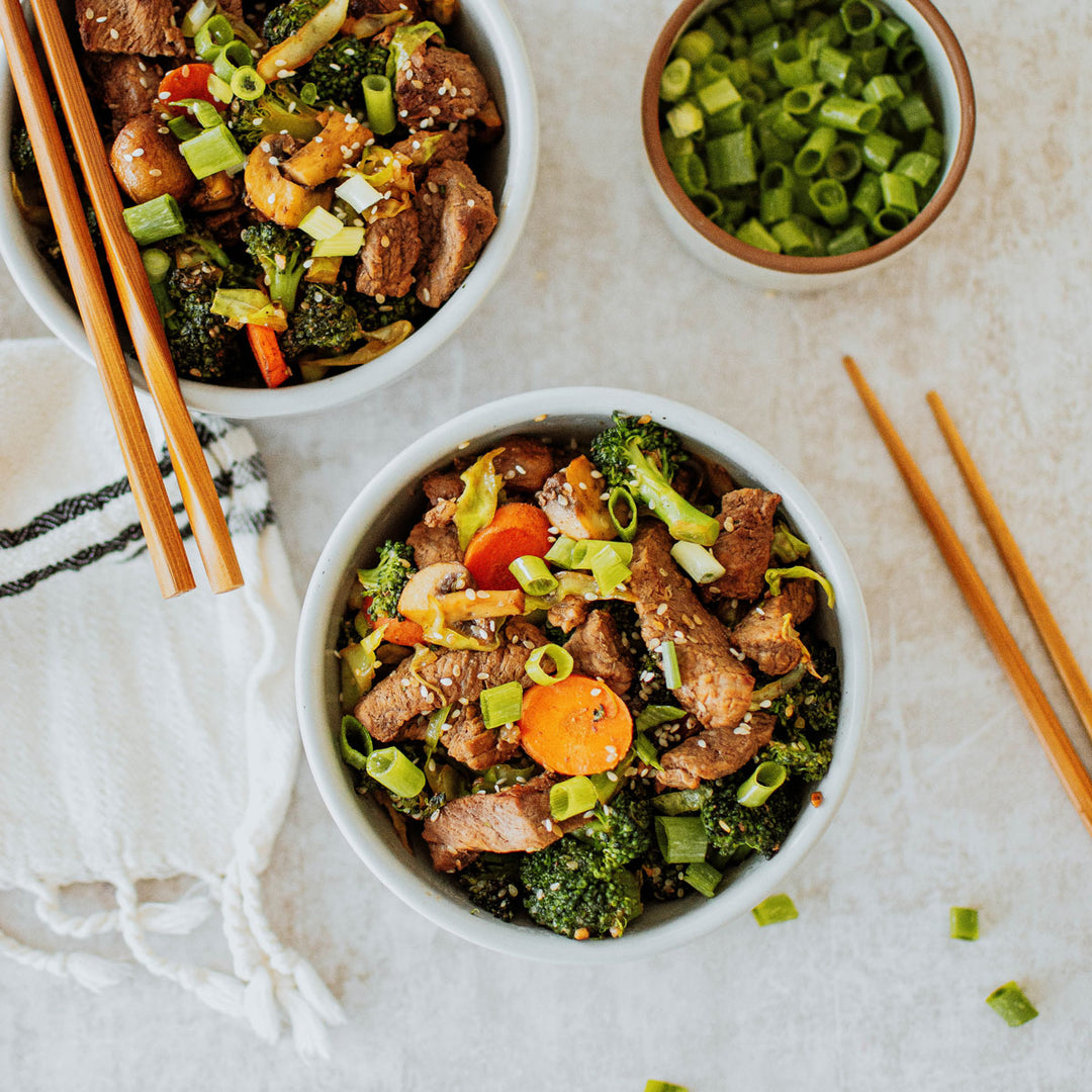 organic beef stew meat in stir fry